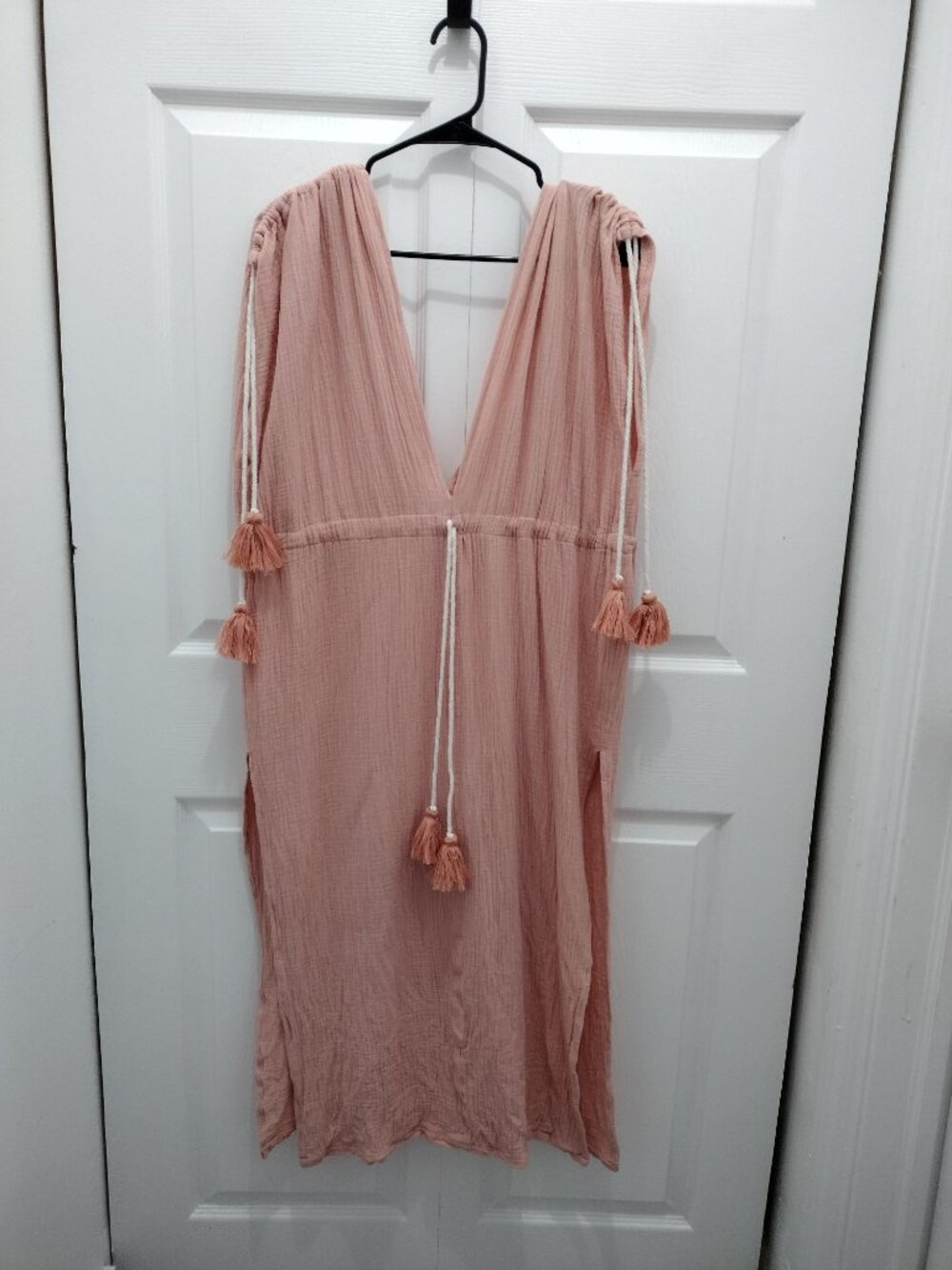 Boho Beach Cover Up Dress Peach Coral Tassel Gauze Sleeveless Resort Maxi XL 1X - Picture 6 of 7